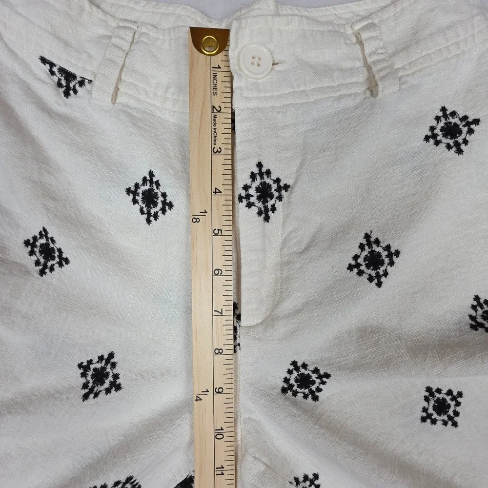 Elie Tahari Linen Blend Wide Leg Pants Womens 4 Embroidered  White Black
